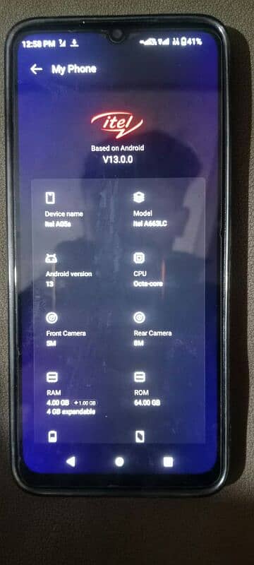 Itel A05s Ram (4+4)GB Memory (64) GB 8