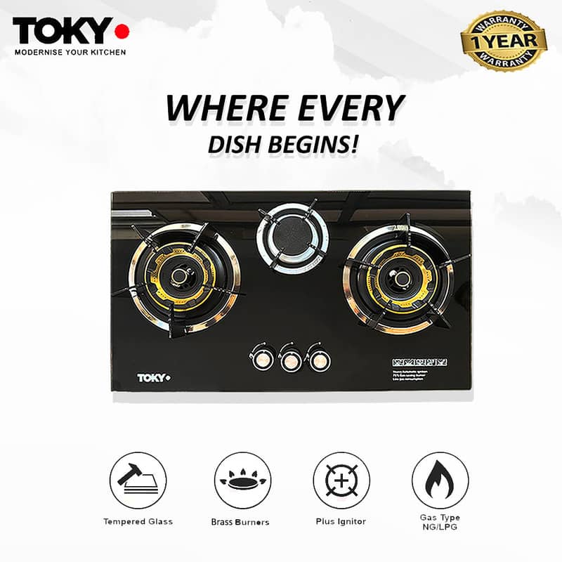 Tokyo Gass Brass Burner - Tempered Glass - Auto Ignition Hobs 3