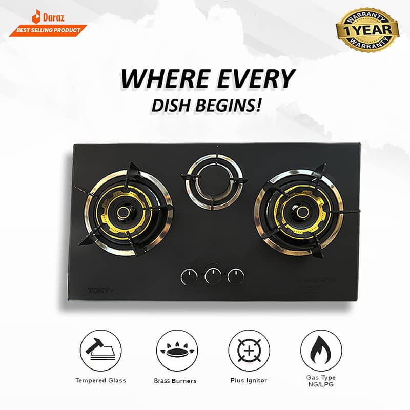 Tokyo Gass Brass Burner - Tempered Glass - Auto Ignition Hobs 4