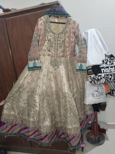 embroidered designer maxi with trousers and multi dupatta