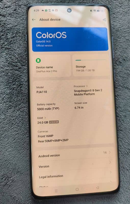 OnePlus ace 2 pro Non pta 24GB/1TB 10/10 sim time over 2