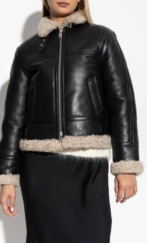 premium Quality Genuine Shearling Leather Bomber jacket  women's coat 2