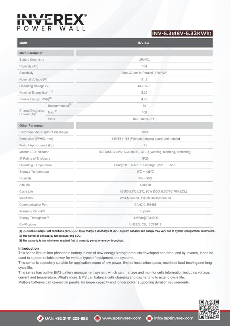 Lithium ion 48v inverex power wall 5.3 1