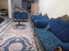 chinyoti royal blue wooden sofa