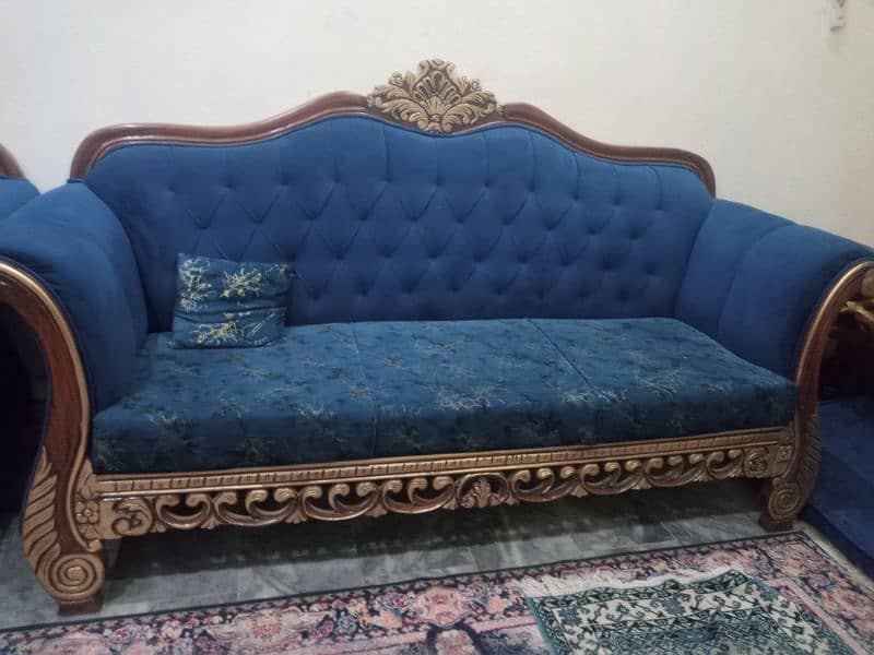 chinyoti royal blue wooden sofa 1