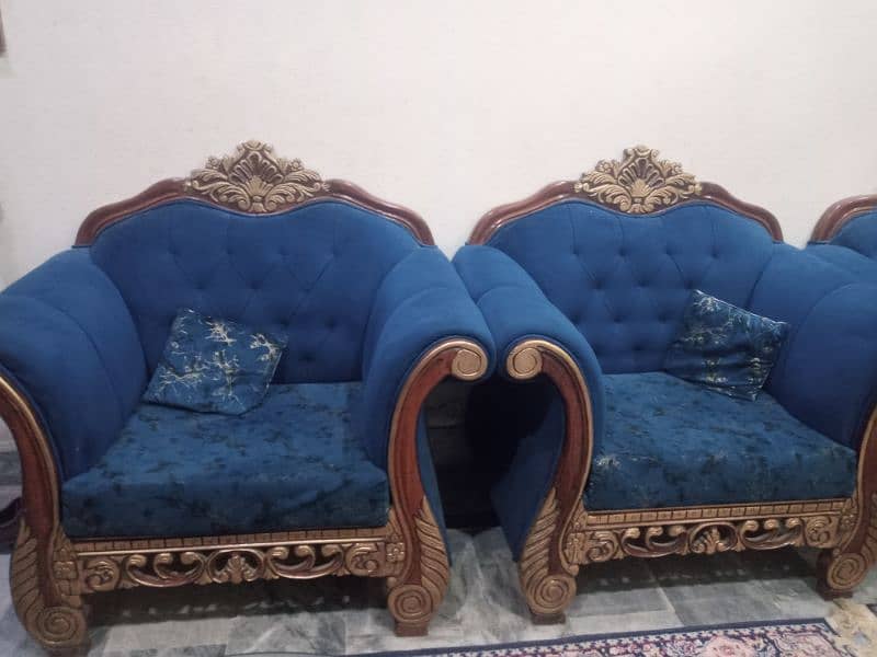 chinyoti royal blue wooden sofa 3