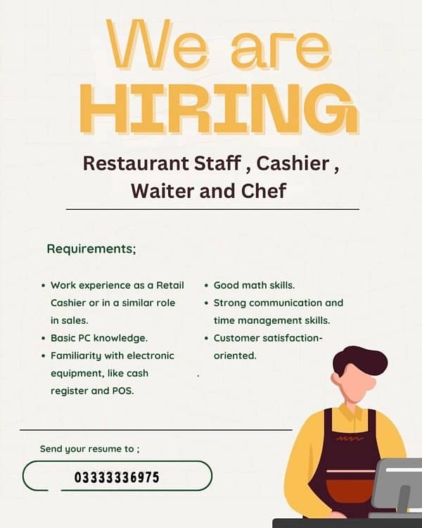 Hiring Restaurant Staff | Cashier Jobs | Waiter And Chef Jobs | Jobs 0