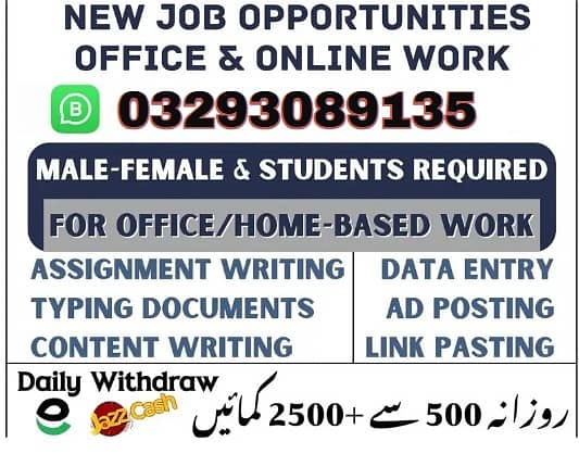 Typing job / Data Entry Job / Assignment Job / Online Job / Part Time 0