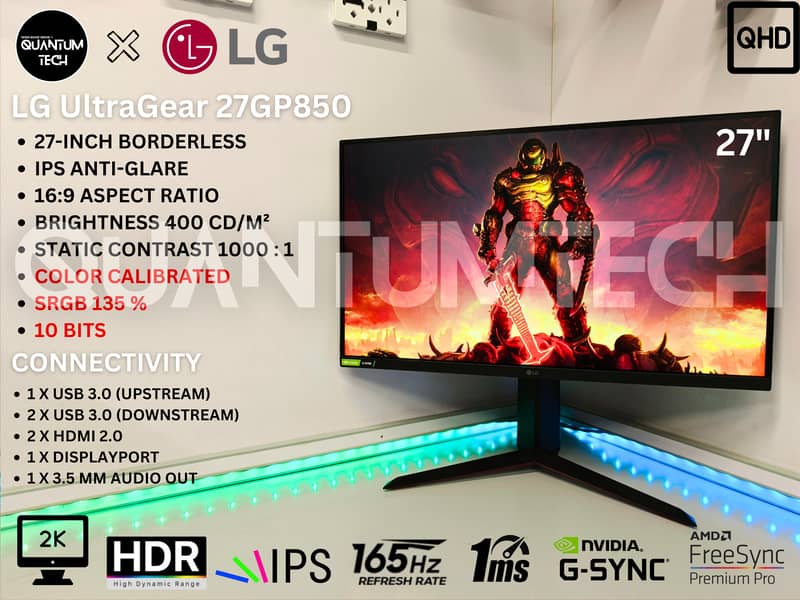 LG UltraGear 27inch 2K IPS 165Hz 1ms HDR Borderless Gaming Monitor 1