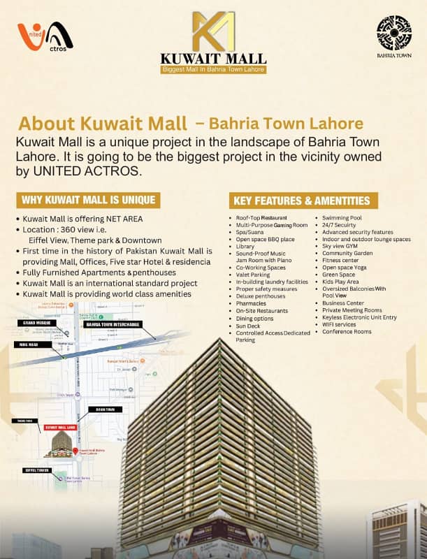 1 Bed Appartments For sale in Bahria Town Lahore Kuwait Mall 3 years Instalments Plan 1