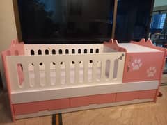 wooden cot, baby cot, kids bed, pink cot