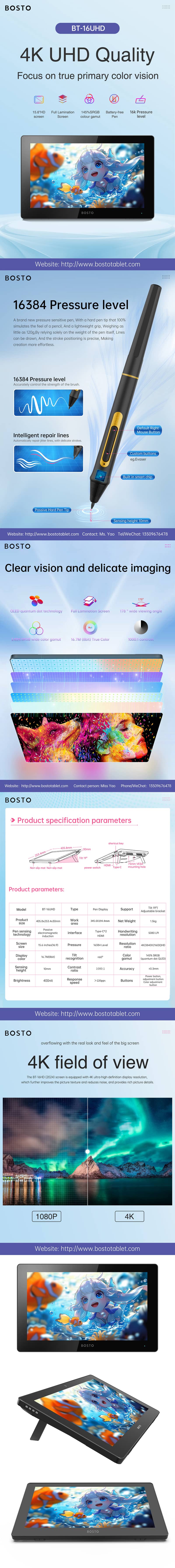 Bosto 16UHD 4K (BT-16UHD 2024) Drawing Desplay Tablet 16k pen pressu 6