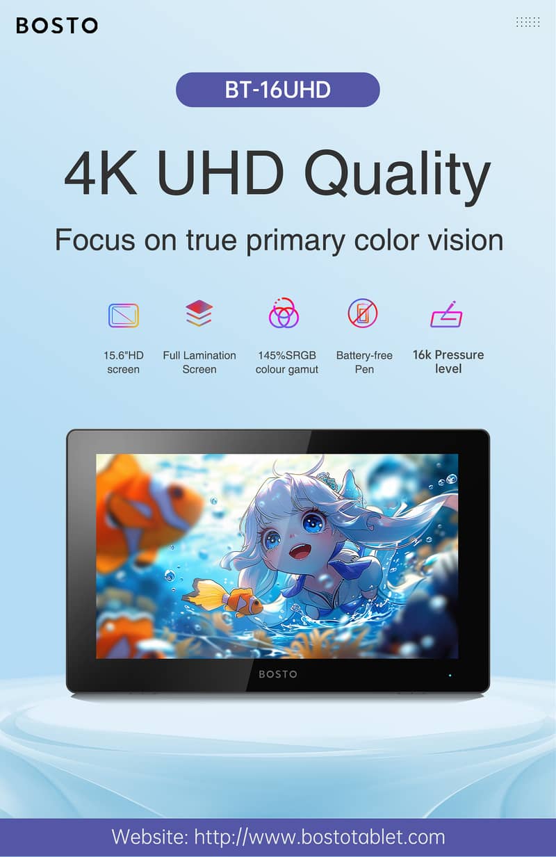 Bosto 16UHD 4K (BT-16UHD 2024) Drawing Desplay Tablet 16k pen pressu 7