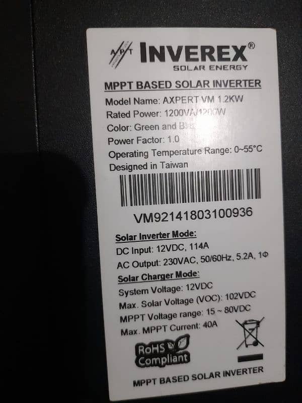 INVEREX SOLAR INVERTER 1.2KW 3