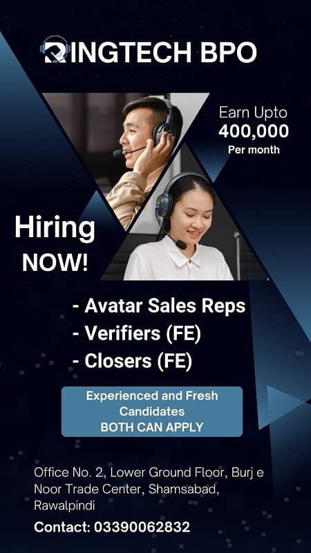 Mass Hiring Avatar Sales Reps (FE) | RingTech BPO 1