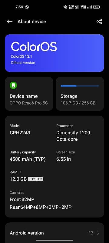 Oppo reno 6pro 5g 12+12gb 256gb with all assesres 1