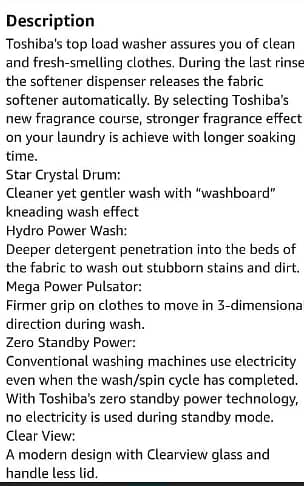 Toshiba Top Load Washing Machine AW f1005gb 11