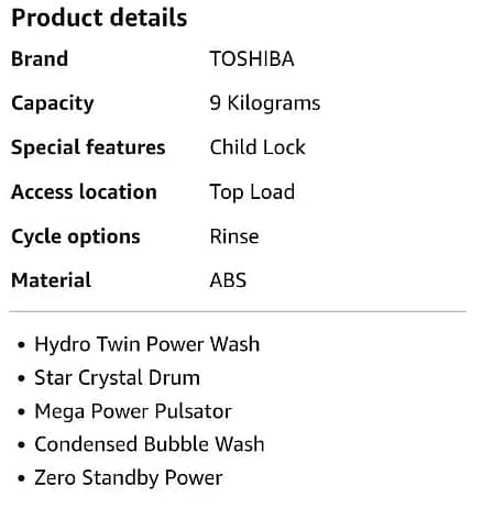 Toshiba Top Load Washing Machine AW f1005gb 12