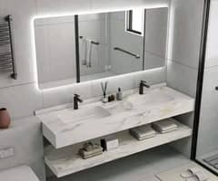 Corian vanity /Kitchen top /cladding /Lage wall/ Lamps/ countertop