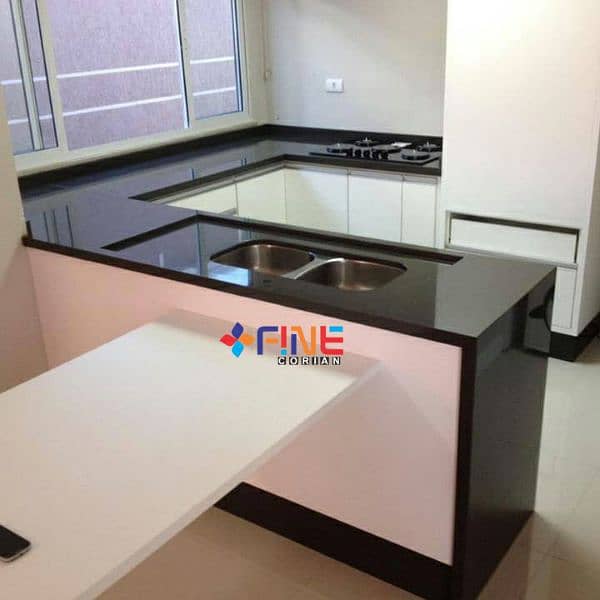 Corian vanity /Kitchen top /cladding /Lage wall/ Lamps/ countertop 5