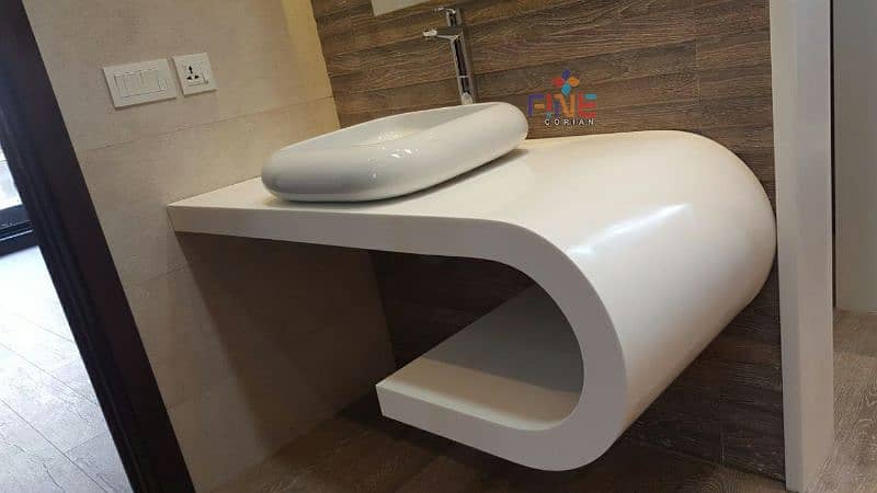 Corian vanity /Kitchen top /cladding /Lage wall/ Lamps/ countertop 7