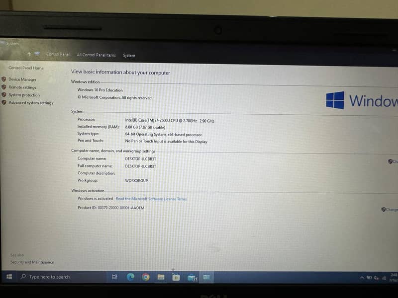 Dell Vostro i7 7th gen 8GB Ram 5