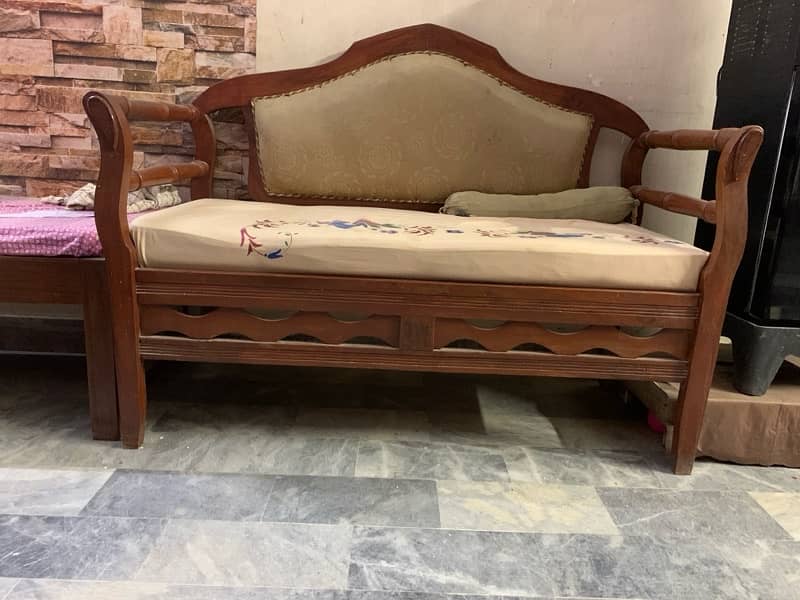 wooden sofa set two single sofa and one three seater 1