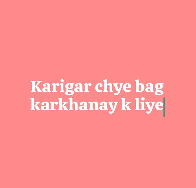 Bag karkhanay k liye karigar chye bag bannay k liye tailor chye . tai 0