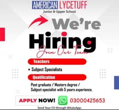 American Lycetuff school ZZR Female Teachers required