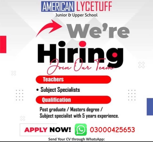 American Lycetuff school ZZR Female Teachers required 0