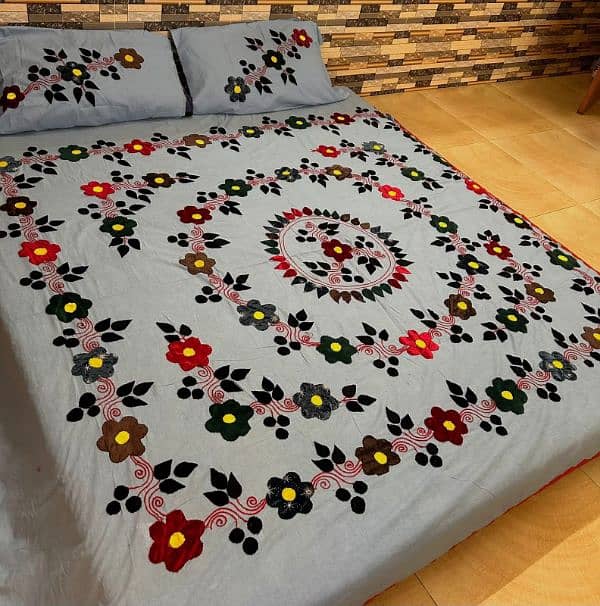 Velvet Applic Work Hand Made King Size Bed Sheets Available 1