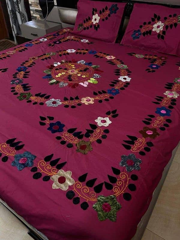 Velvet Applic Work Hand Made King Size Bed Sheets Available 9