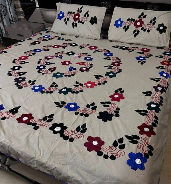 Velvet Applic Work Hand Made King Size Bed Sheets Available 10