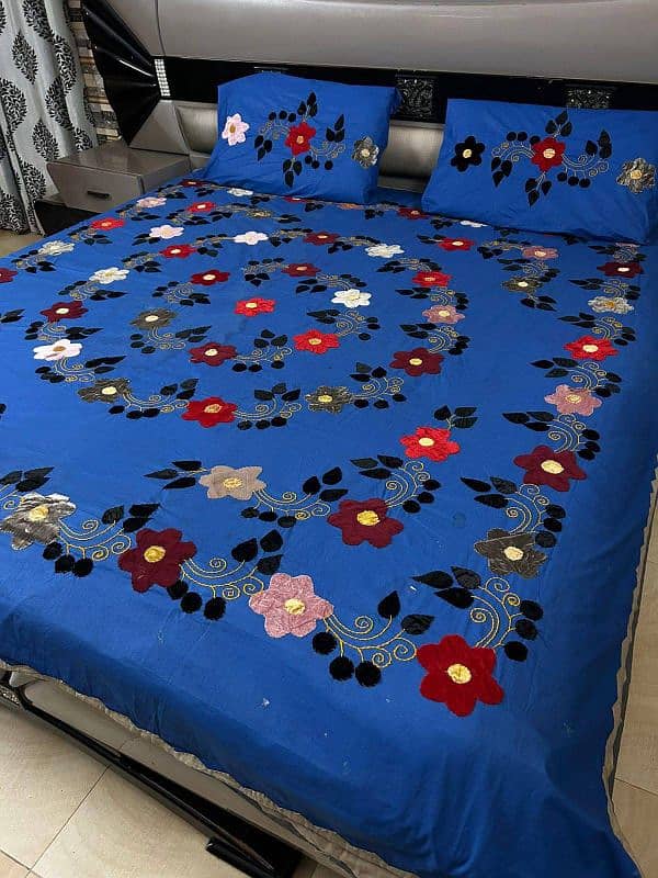 Velvet Applic Work Hand Made King Size Bed Sheets Available 11