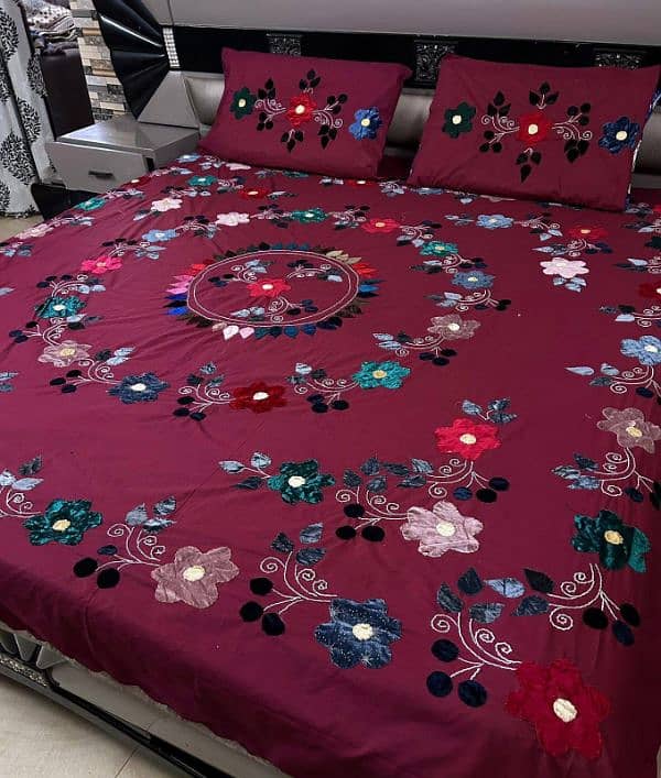 Velvet Applic Work Hand Made King Size Bed Sheets Available 13