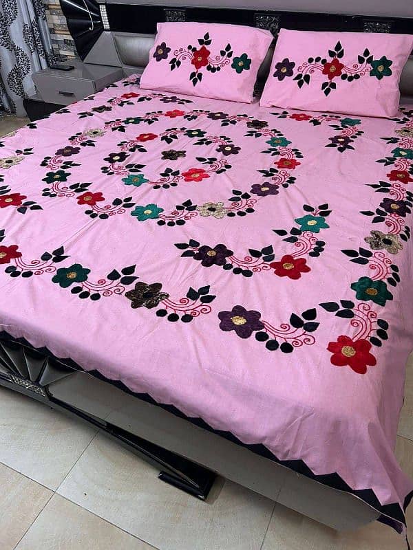 Velvet Applic Work Hand Made King Size Bed Sheets Available 15