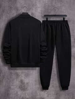 MENS FLEECE ZIPPER TRACK SUIT WINTER WEAR 2 PC'S BLACK