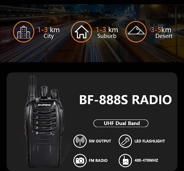 Baofeng 888S Walkie talkies 4.5w - 2km range Pair, High quality radios 5