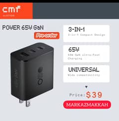 CMF by Nothing 65W Gan Type C 3 Port Wall Charger Adapter, USB C1 65