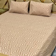 Luxurious printed cotton double bedsheet set - 3 pcs