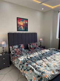 Queen size , Greyish blue classy bed , Wooden bed , Double bed