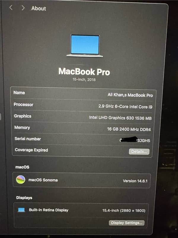 MacBook Pro 2018 15” touch bar 16/512gb 6