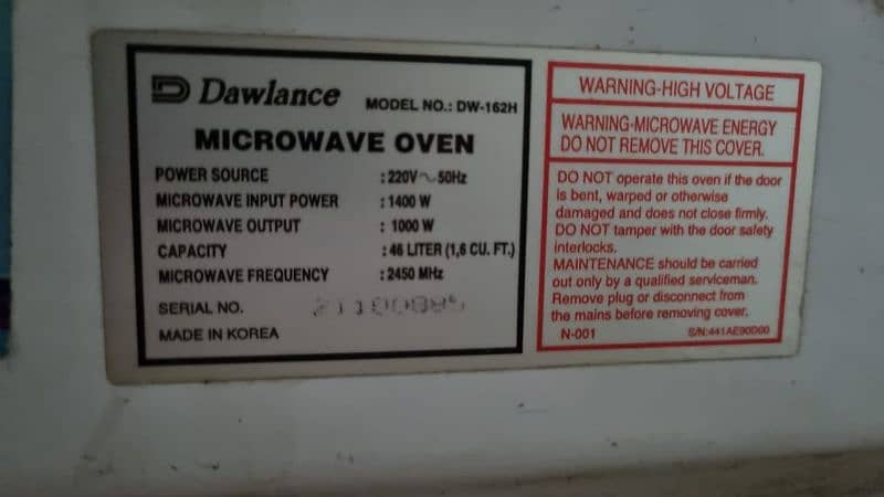 DAWLANCE MICROWAVE OVEN 46 LITRE ONLY HEAT GUN PROBLEM 03281010987 5