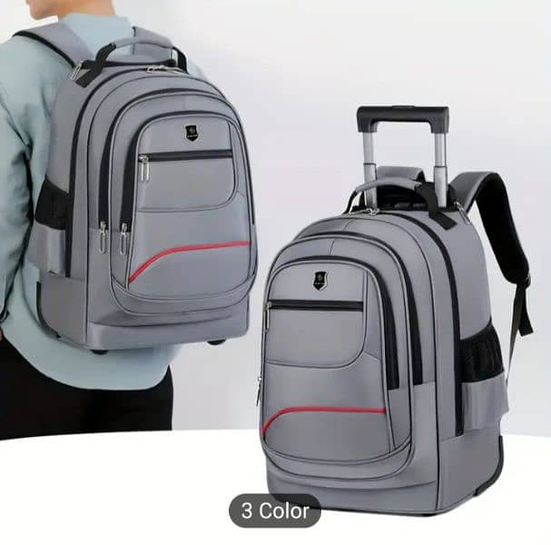 Durable Oxford Fabric Travel Backpack with Trolley 0