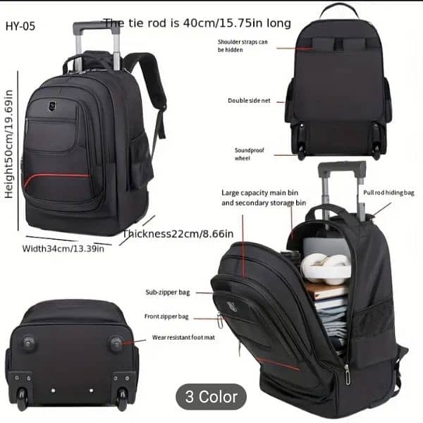 Durable Oxford Fabric Travel Backpack with Trolley 1