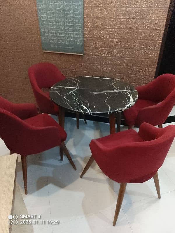 Dining table marble top 4 chairs 0