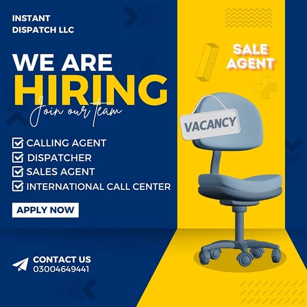 Hiring Fresh Or Experienced Call Center agents for sales and dispatch 0