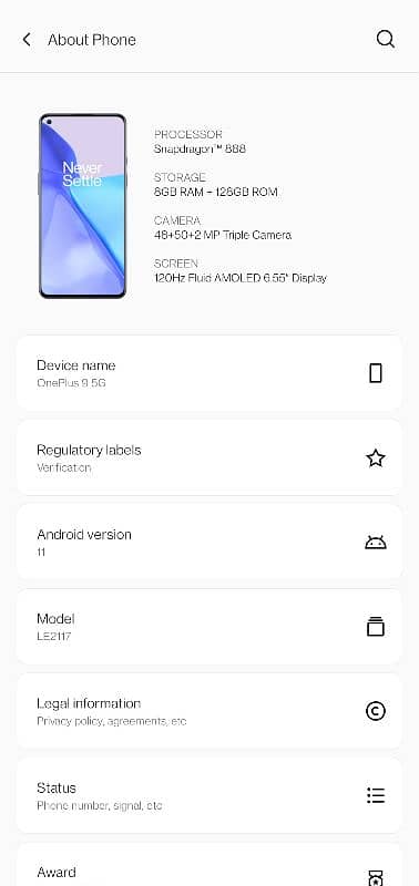 One Plus 9 Single sim 8/128 1