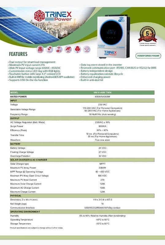 TRINEX Power Pioneer Series PV5000 4KW Solar Hybrid Inverter 0