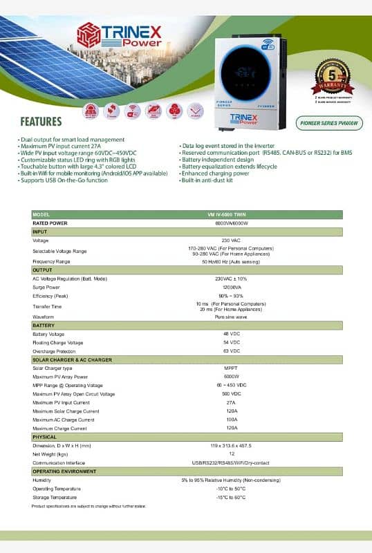 TRINEX Power Pioneer Series PV6000 6KW Solar Hybrid Inverter 0